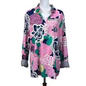 Talbots pink/green tunic, resort, vacation, travel, colorful, coastal, preppy